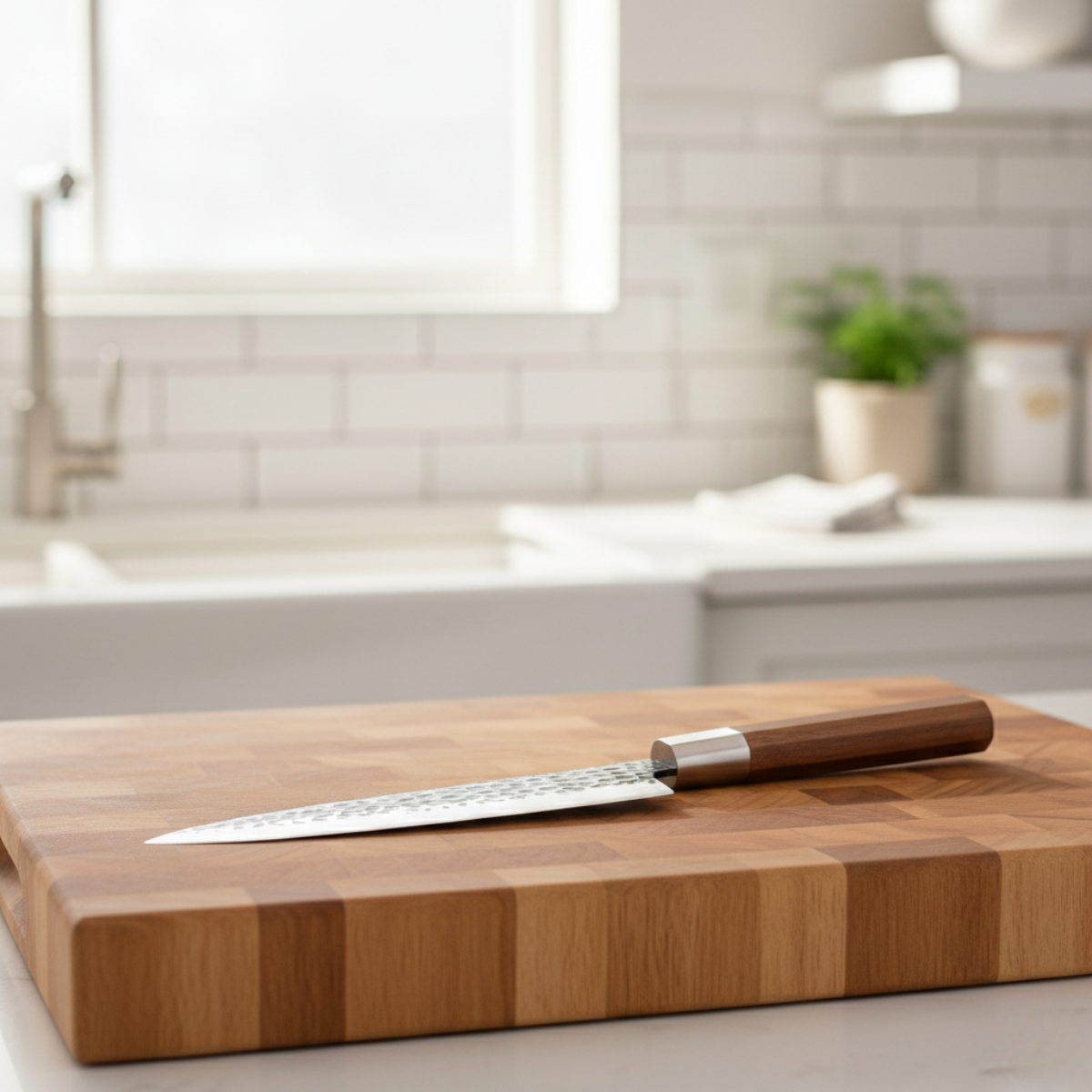 Couteau de chef martelé en acier inoxydable de style japonais – 18,5 cm lame de précision