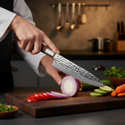 Couteau de chef martelé en acier inoxydable de style japonais – 18,5 cm lame de précision