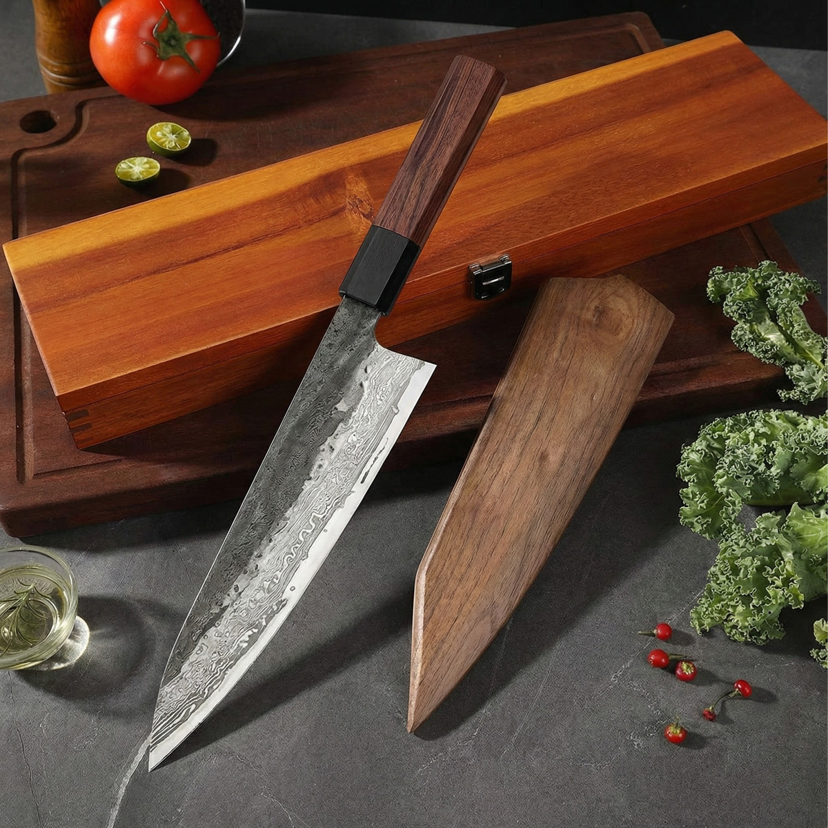 Couteau kiritsuke – lame en acier inoxydable avec manche en bois de fer, 21,5 cm