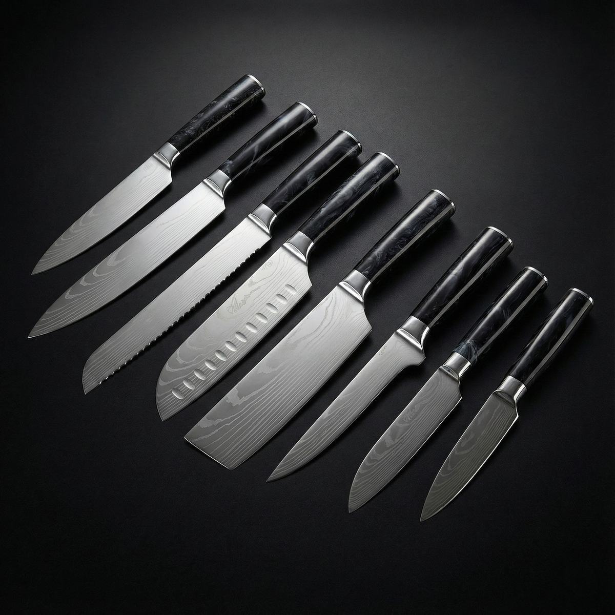 Ensemble de couteaux japonais en damas premium – Collection de précision de 8 pièces