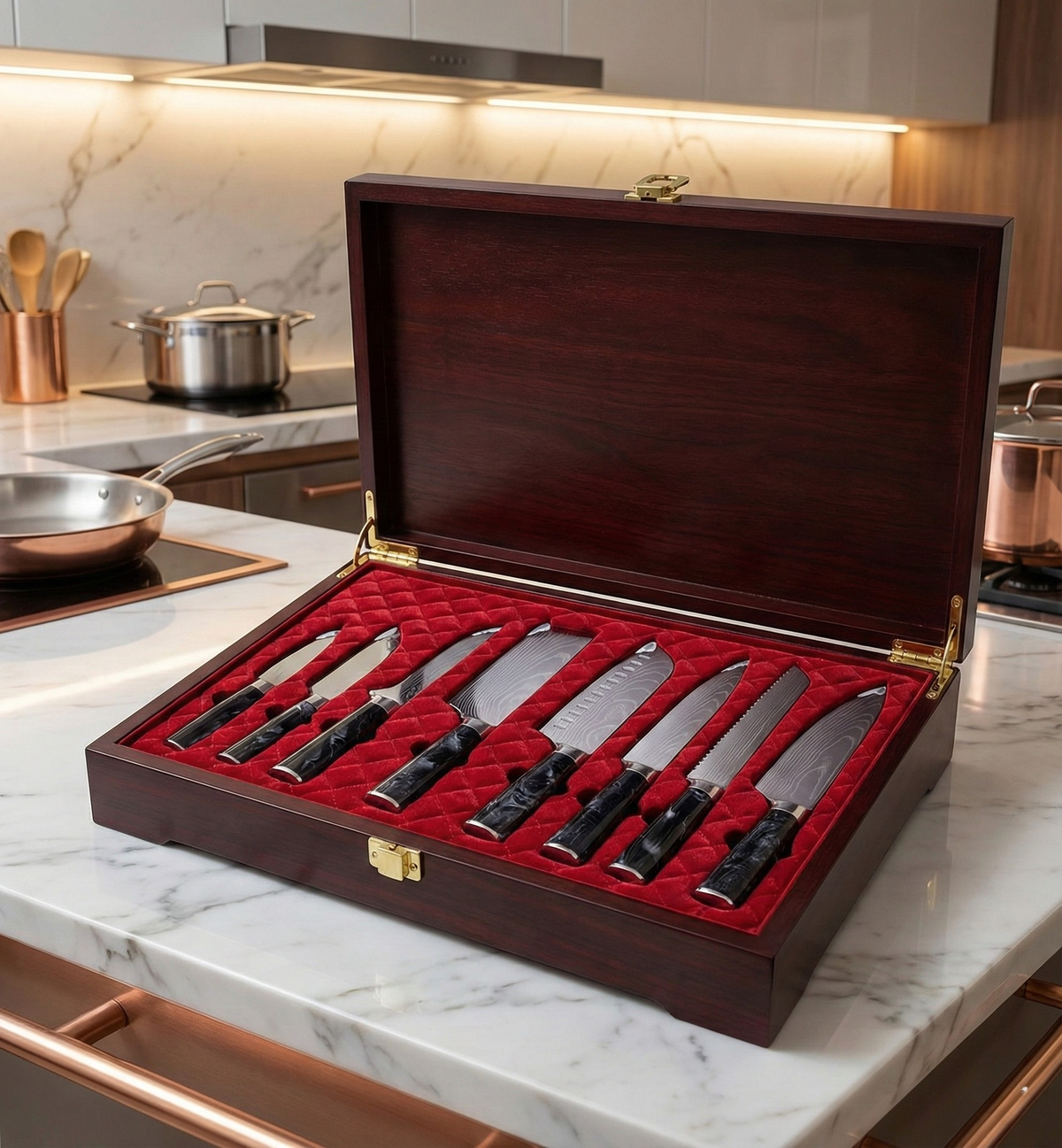 Ensemble de couteaux japonais en damas premium – Collection de précision de 8 pièces