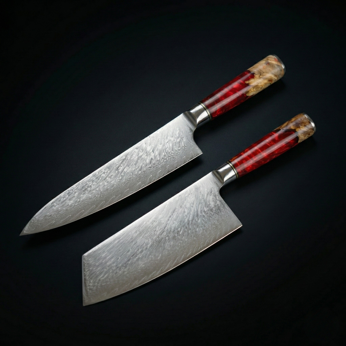 Japanese Damascus Shinku Ensemble Performance 2 Pièces – Lames de Précision 7,5 pouces (19 cm) & 7,9 pouces (20 cm)
