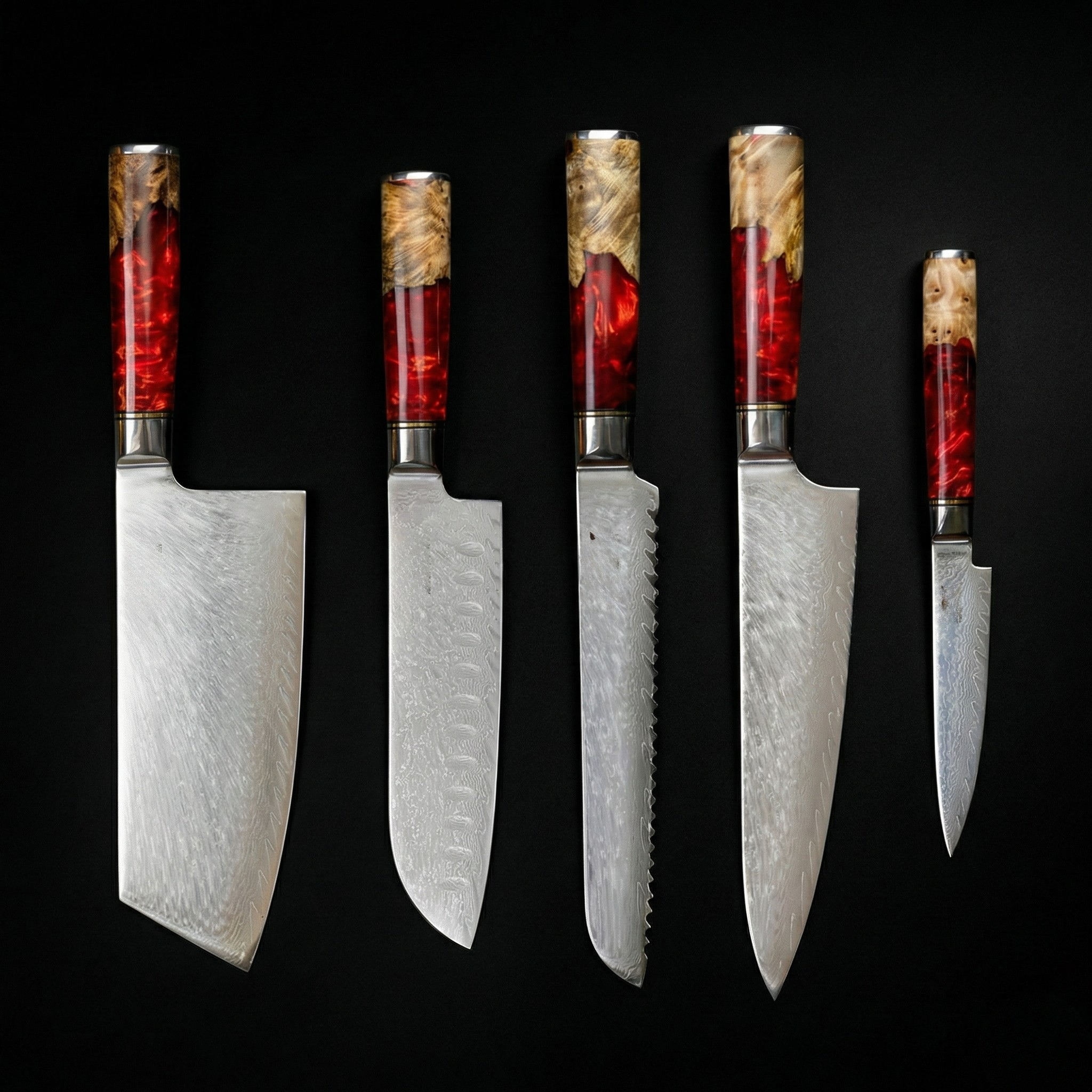 Japanese Damascus Nakama Shinku Ensemble de 5 Couteaux de Chef – Lames de Précision