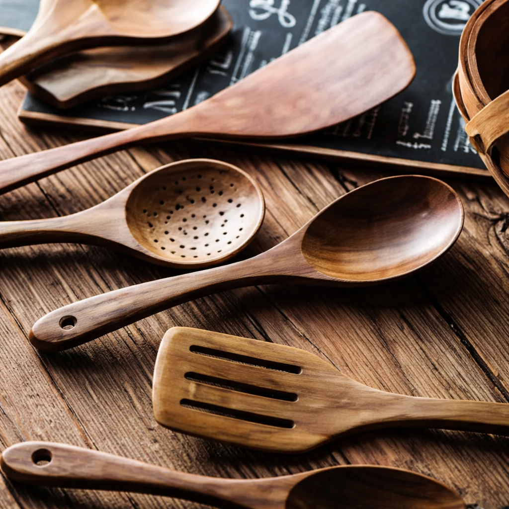 Ensemble traditionnel d’ustensiles de cuisine en bois japonais