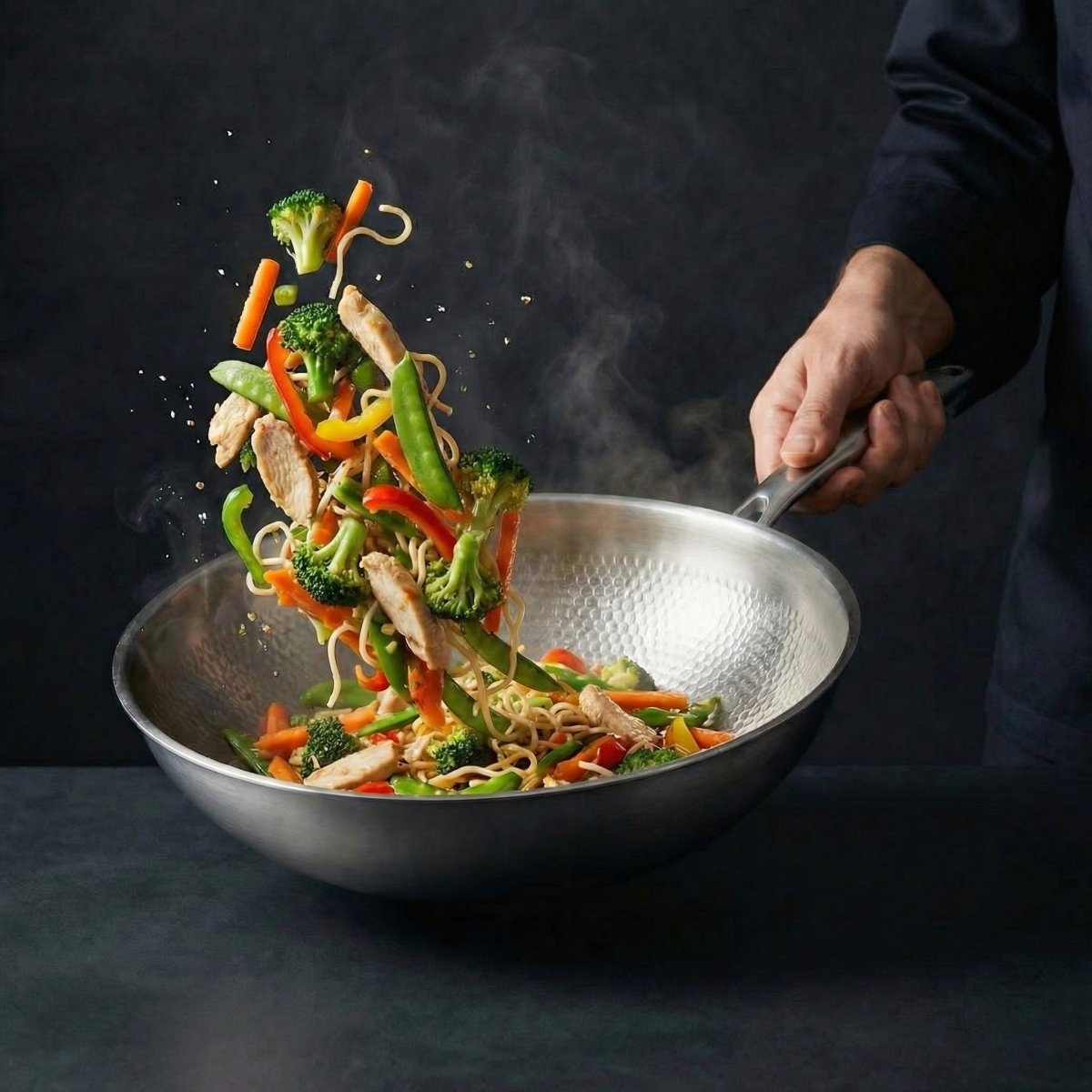 Wok en titane martelé à fond plat