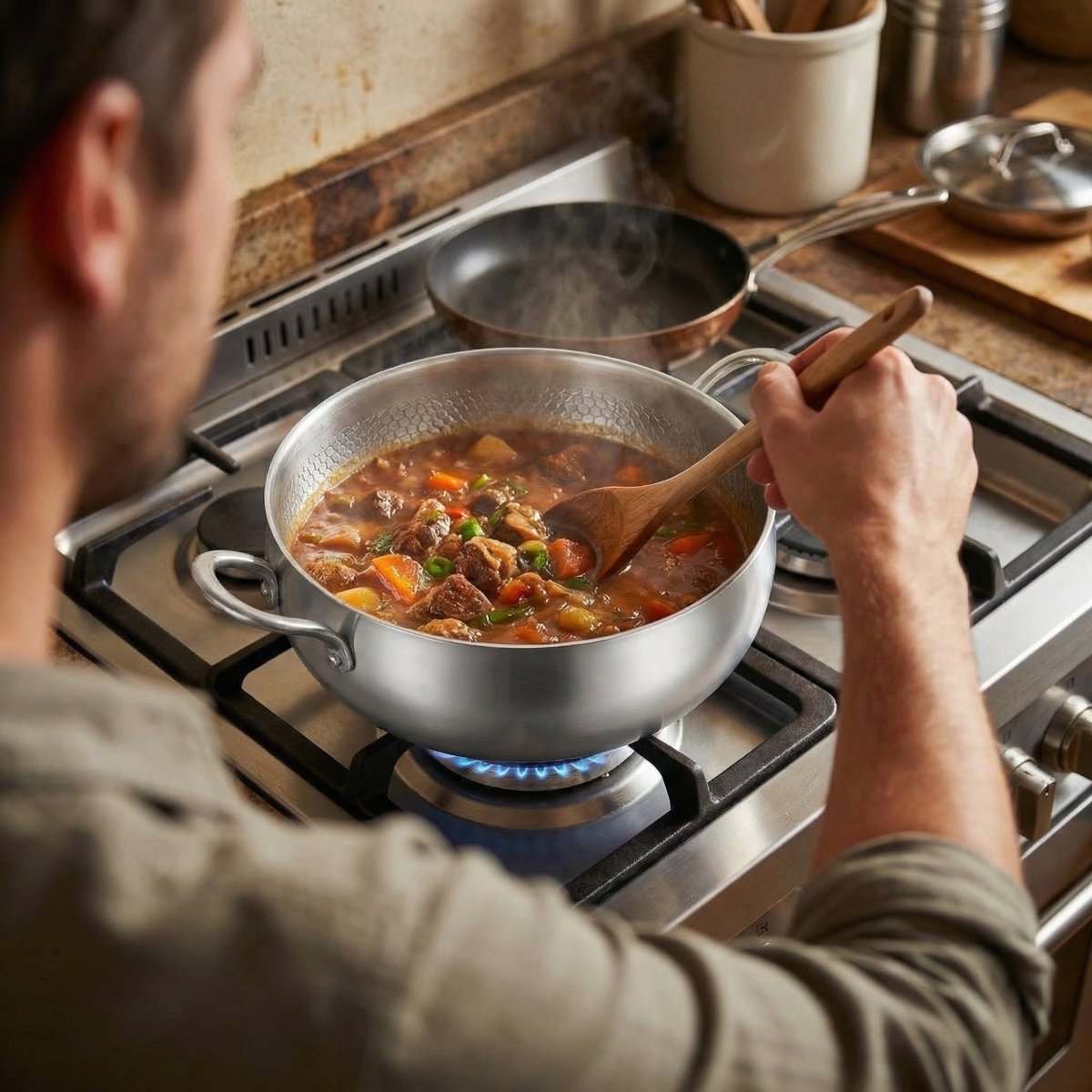 Marmite en titane martelée profonde