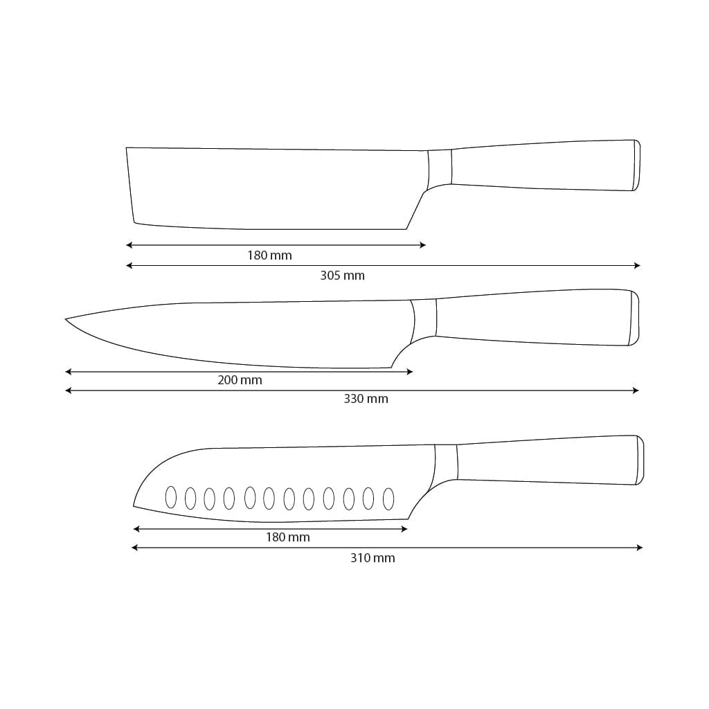 Set de couteaux de style japonais – collection de précision (3 pièces)
